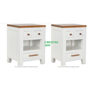    2   MESITAS DE NOCHE MANGO ACACIA 45X40X60 BLANCO